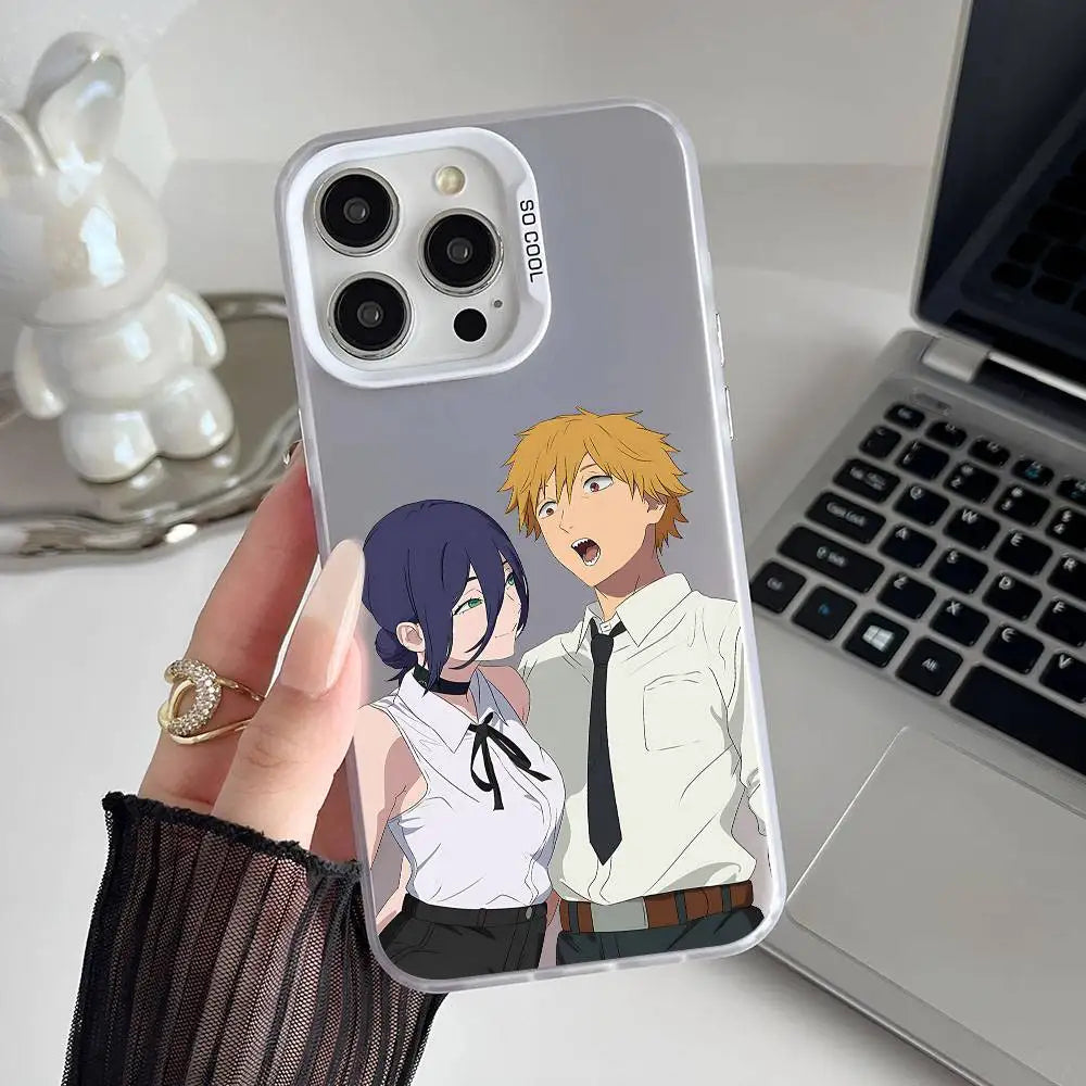 Reze and Denji Duo Case for iPhone - Silver Gradient finish