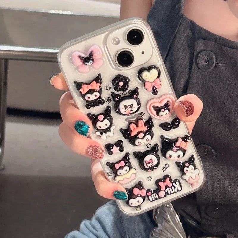 Kuromi Black & Pink Charm Case for iPhone - Black & Pink Charm Collage