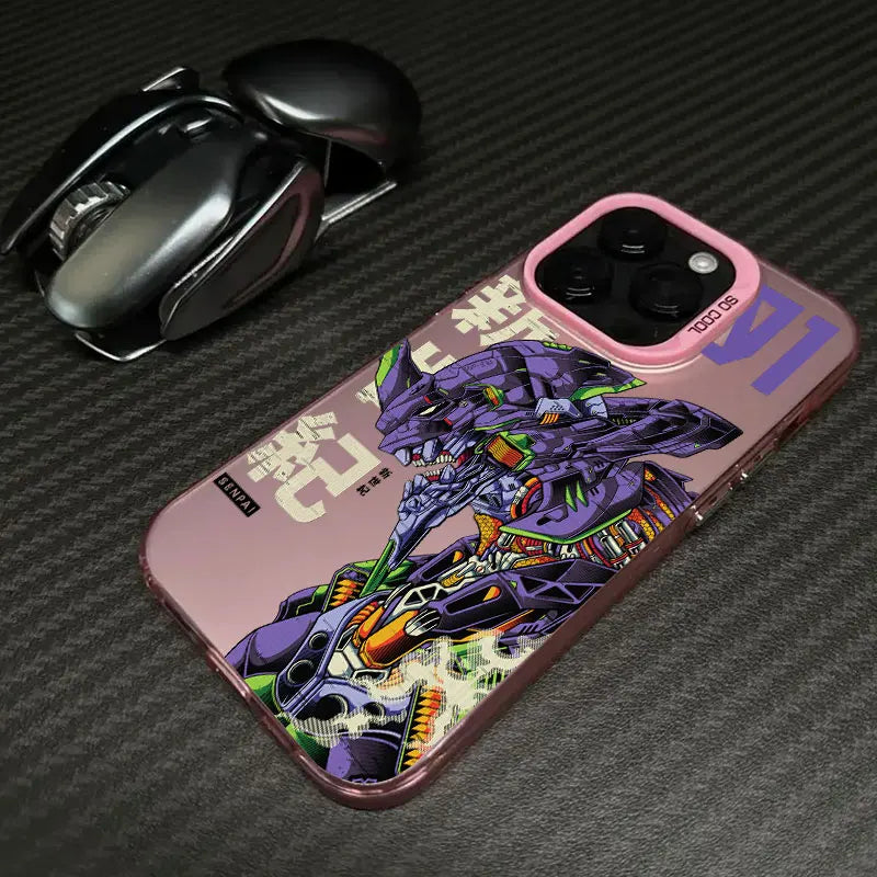 Eva Unit-01 Mecha Collage Soft Case for iPhone - Rose Pink finish