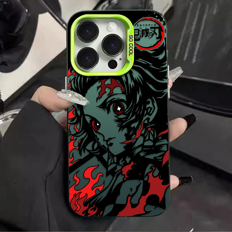 Tanjiro Crimson Flame Portrait Case for iPhone - Forest Green aurora finish