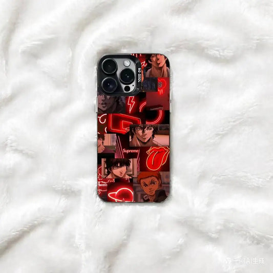 Baki Red Neon Faces Collage Case for iPhone - Glossy Black finish