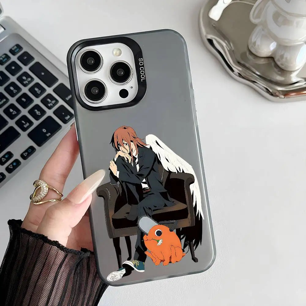 Makima Seated with Pochita Case for iPhone - Smoke Gray finish