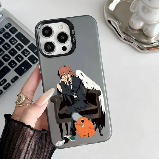 Makima Seated with Pochita Case for iPhone - Smoke Gray finish
