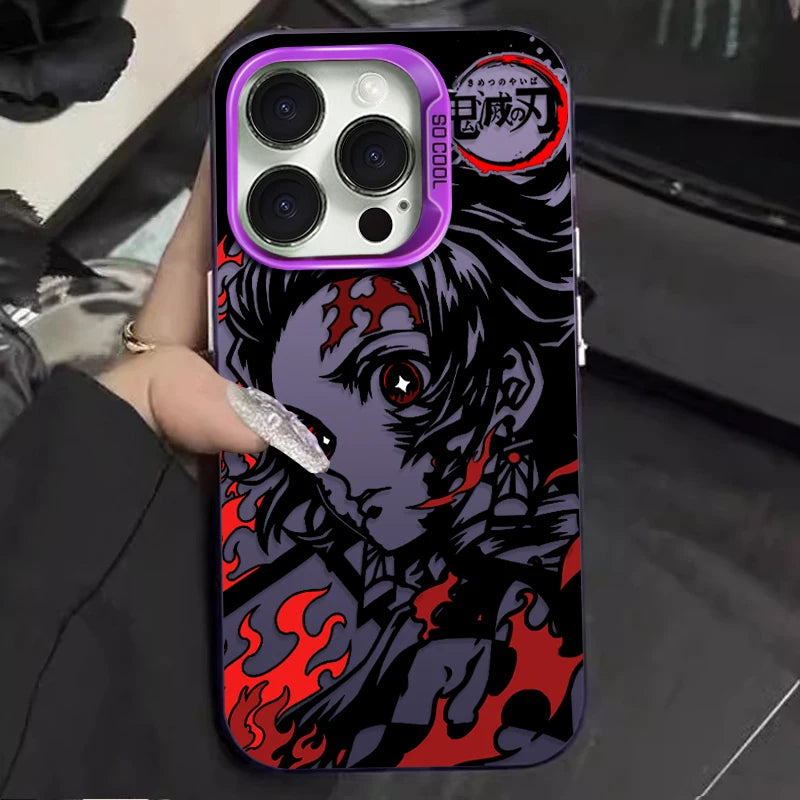Tanjiro Crimson Flame Portrait Case for iPhone - Violet aurora finish