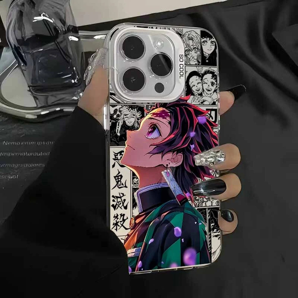 Tanjiro Upward Manga Collage Case for iPhone - Silver White finish