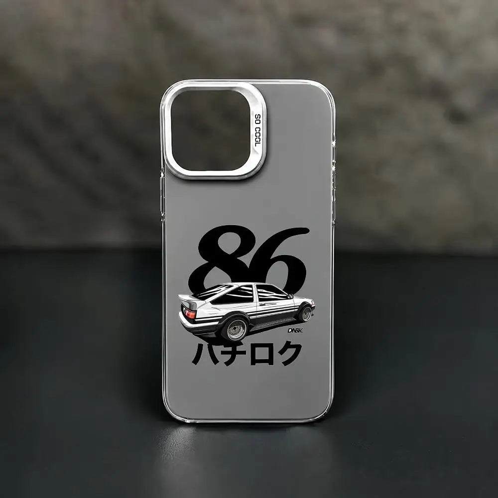 White AE86 Hatchback Emblem Case for iPhone - Smoke Gray finish
