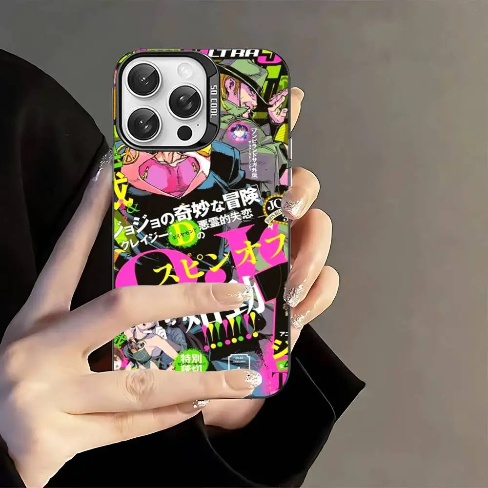 Neon JoJo Character Montage Case for iPhone - Silver Shell finish