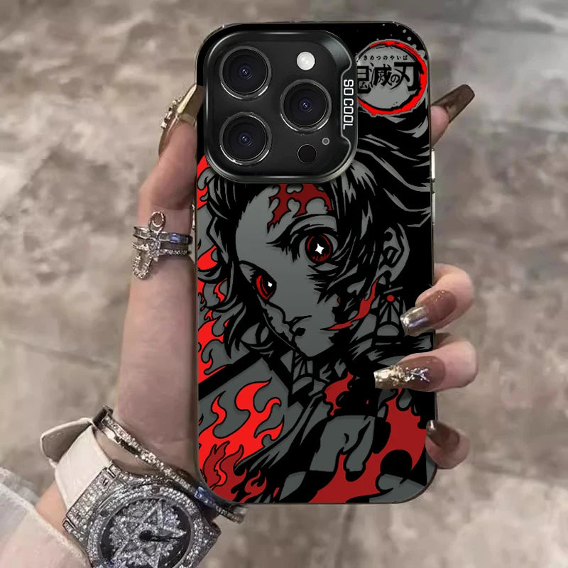 Tanjiro Crimson Flame Portrait Case for iPhone - Graphite Black aurora finish