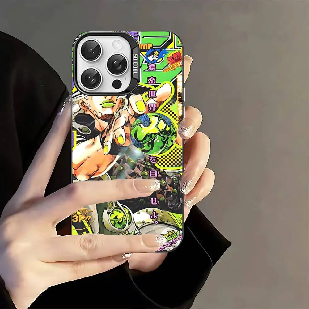 Green Stand Battle Manga Cover Case for iPhone - Silver Shell finish