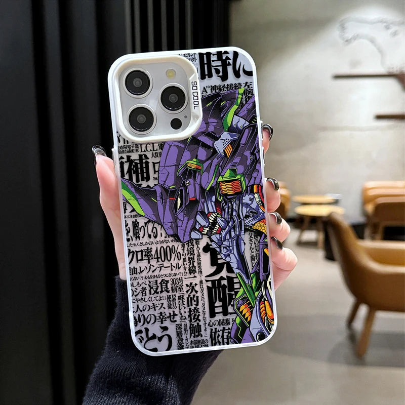 Eva Unit-01 Newspaper Collage Case for iPhone - Silver White finish