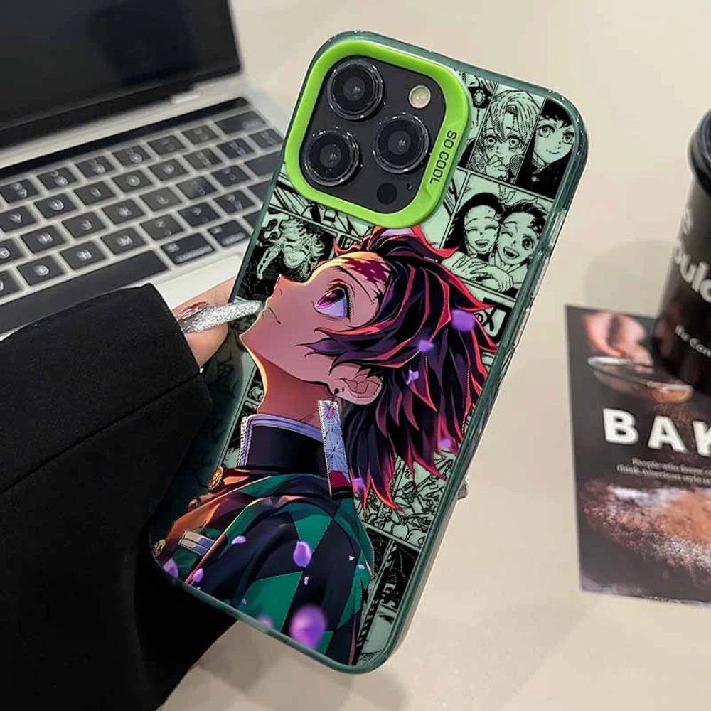 Tanjiro Upward Manga Collage Case for iPhone - Forest Green finish