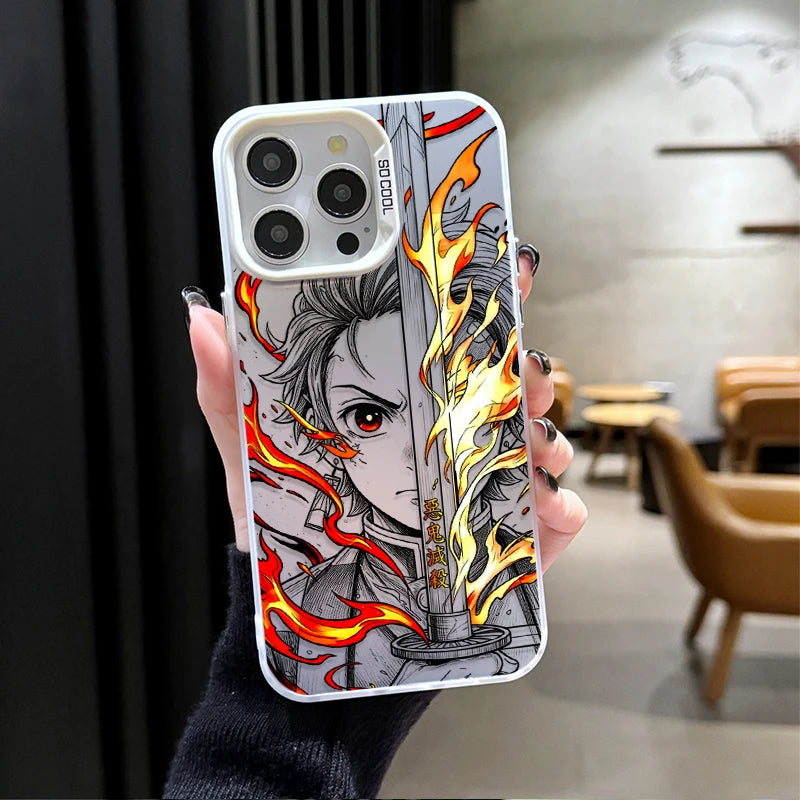 Tanjiro Flame Blade Portrait Case for iPhone - Silver White finish