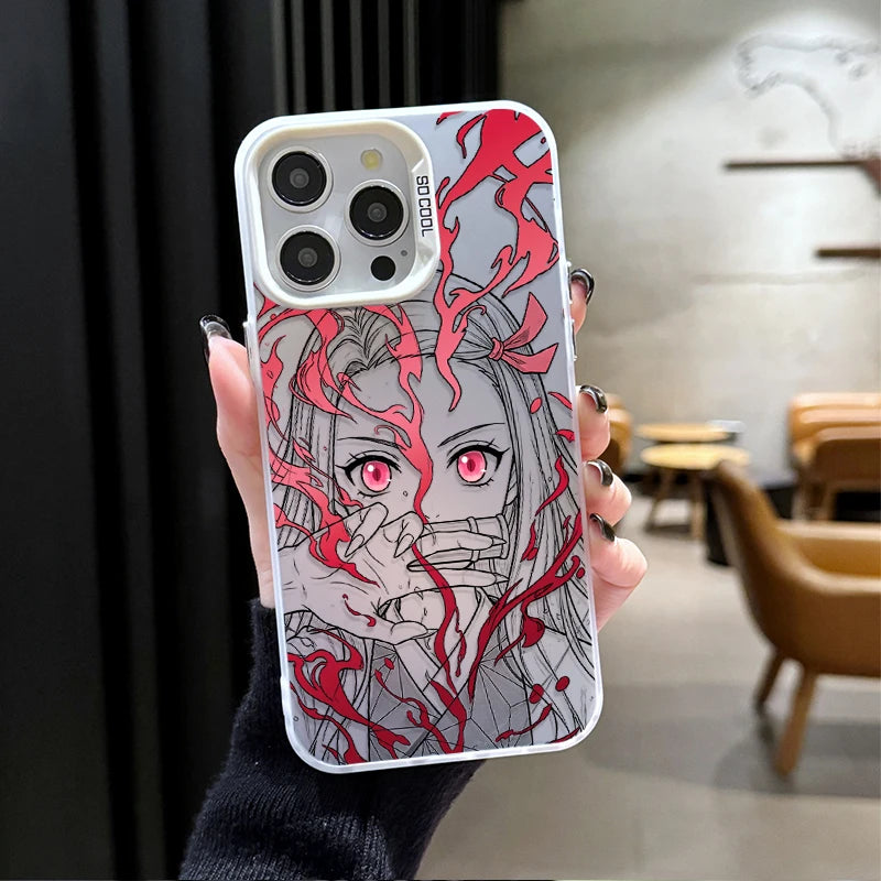 Nezuko Crimson Vine Portrait Case for iPhone - Silver White finish