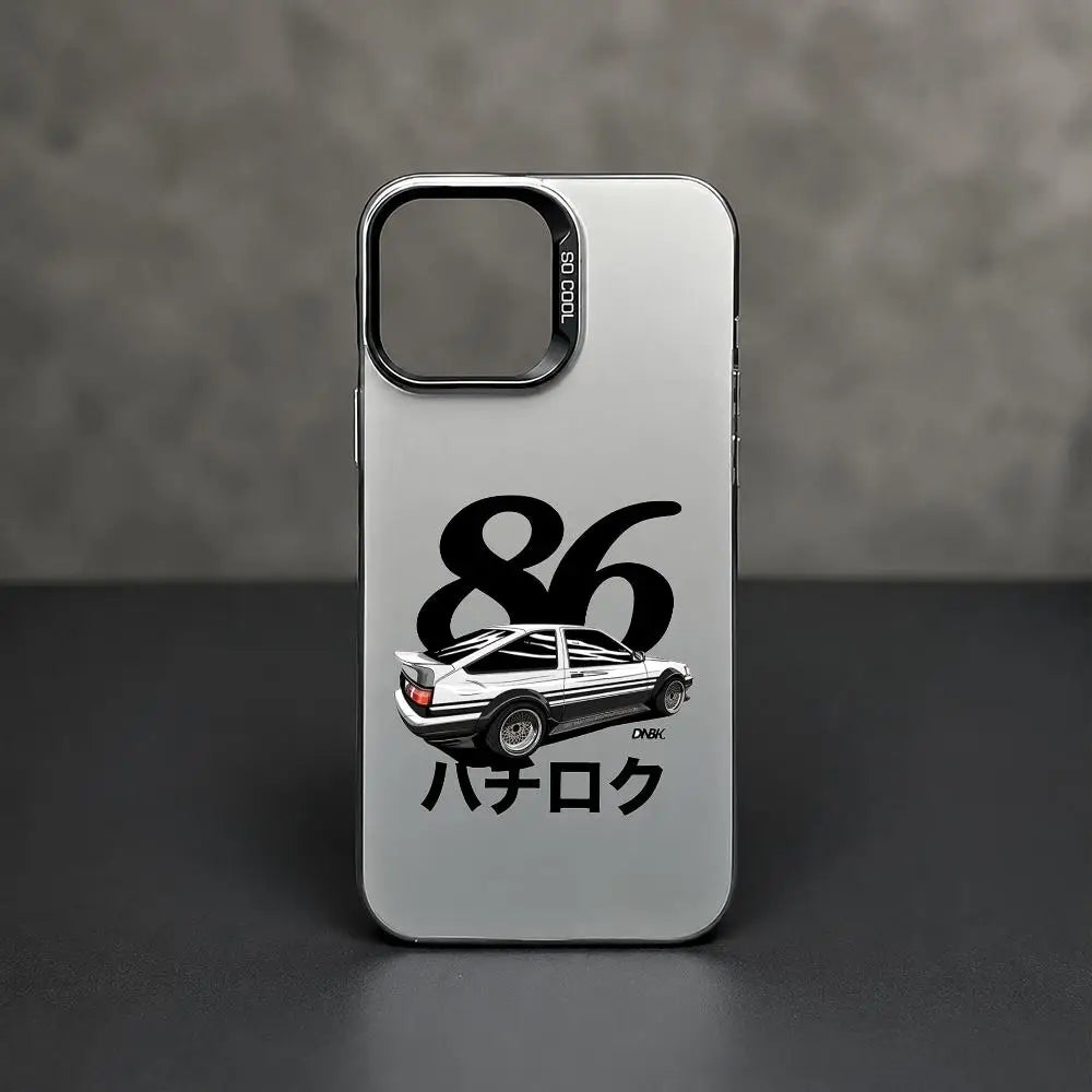 White AE86 Hatchback Emblem Case for iPhone - Silver White finish