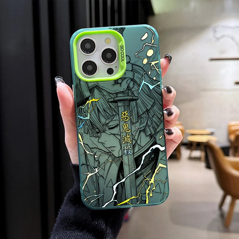Zenitsu Lightning Manga Portrait Case for iPhone - Forest Green finish