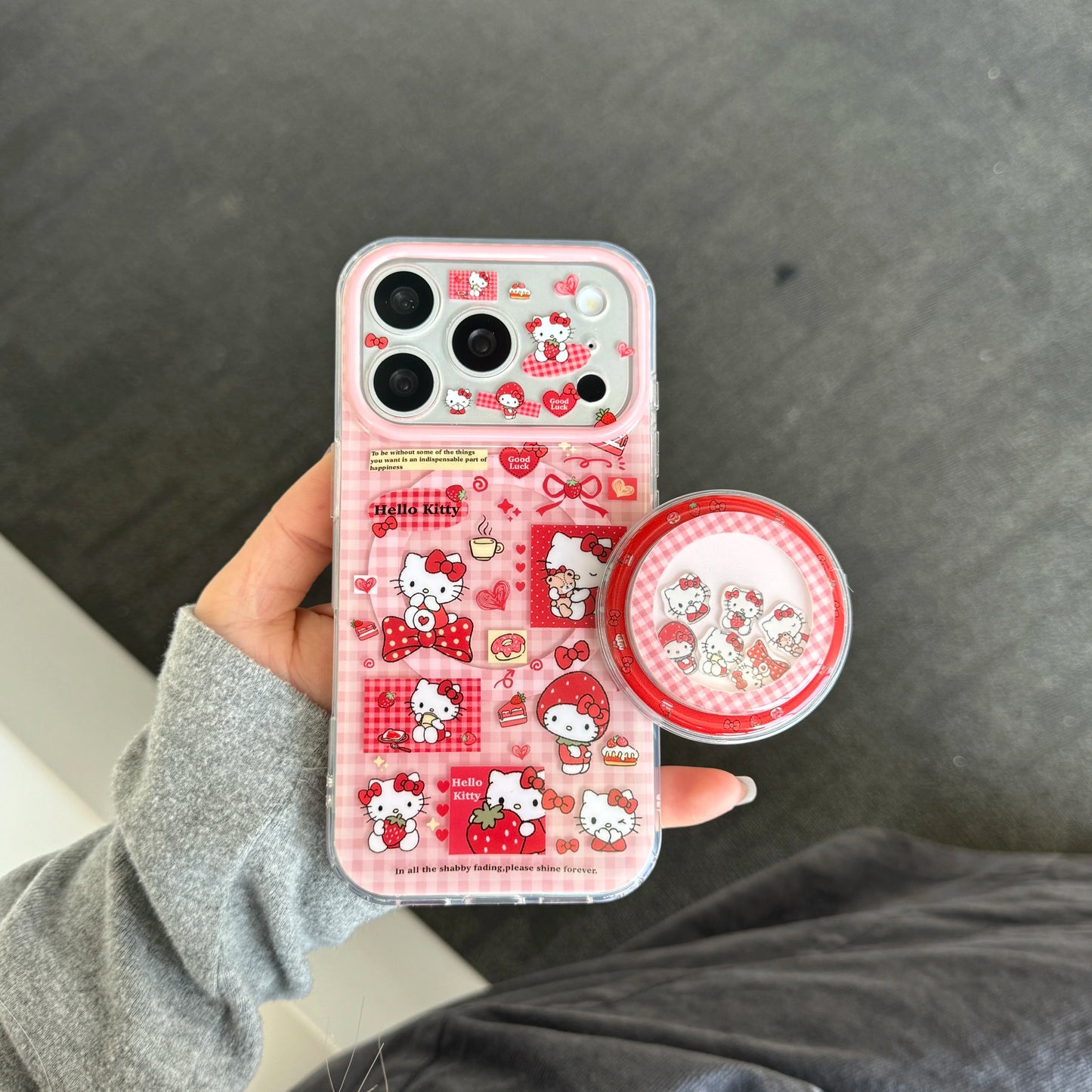 Hello Kitty Strawberry Magnetic Grip Case for iPhone - Case + Magnetic Holder