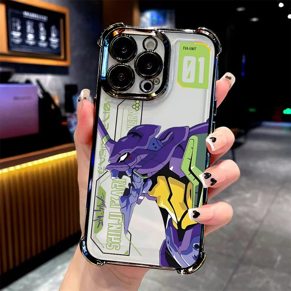 Eva Unit-01 Hangar Blueprint Clear Case for iPhone - Clear Chrome finish