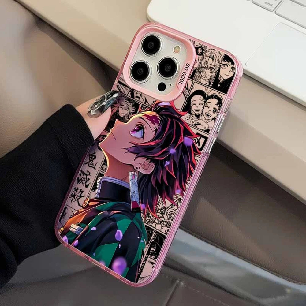 Tanjiro Upward Manga Collage Case for iPhone - Rose Pink finish