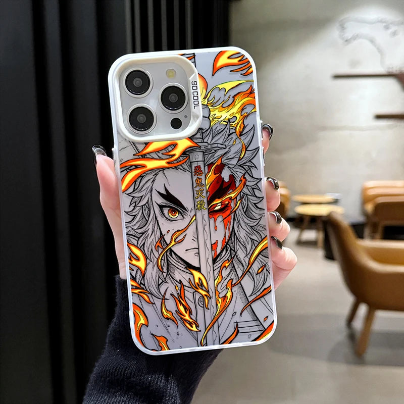 Kyojuro Rengoku Flame Portrait Case for iPhone - Silver White iridescent finish