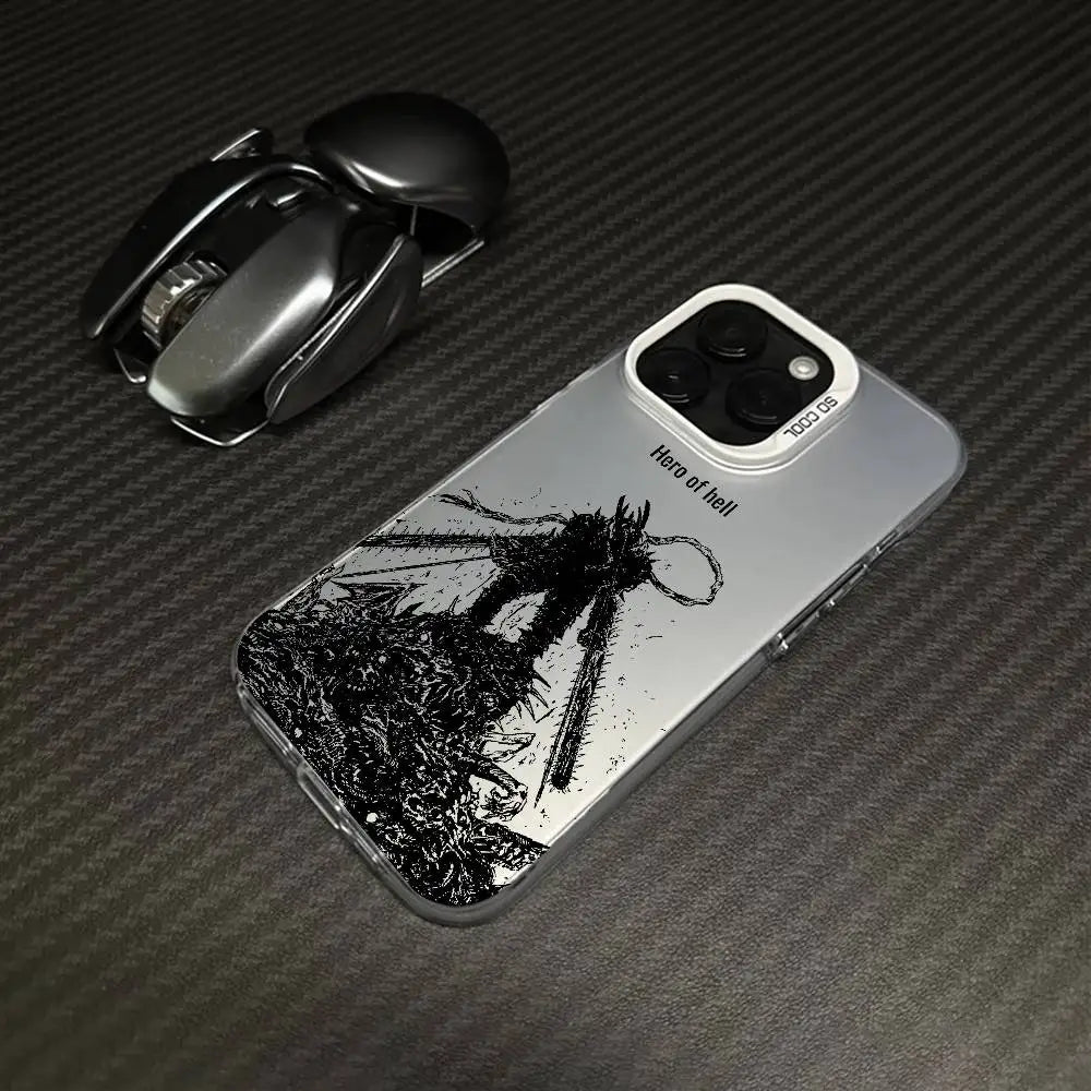 Chainsaw Man Hero of Hell Ink Case for iPhone - Silver White Frame finish