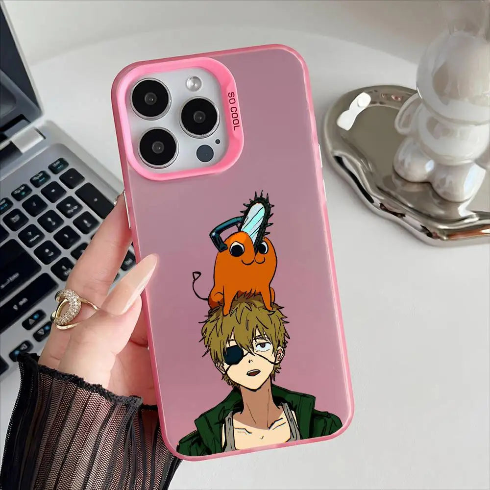 Denji and Pochita Hat Case for iPhone - Rose Pink finish