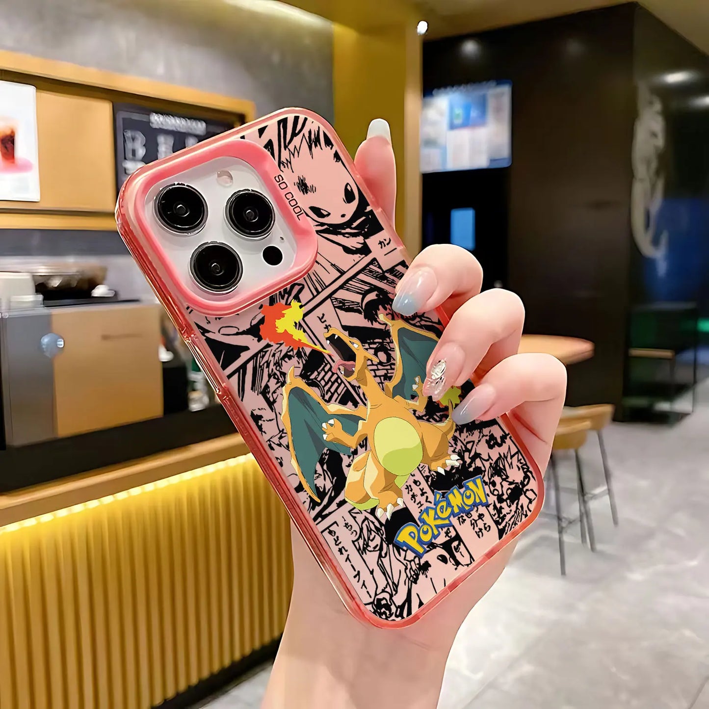 Charizard Manga Collage Case for iPhone - Coral Manga finish
