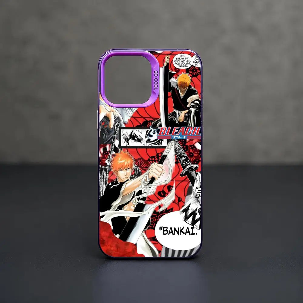 Ichigo Bankai Manga Collage Case for iPhone - Purple Gradient Frame finish