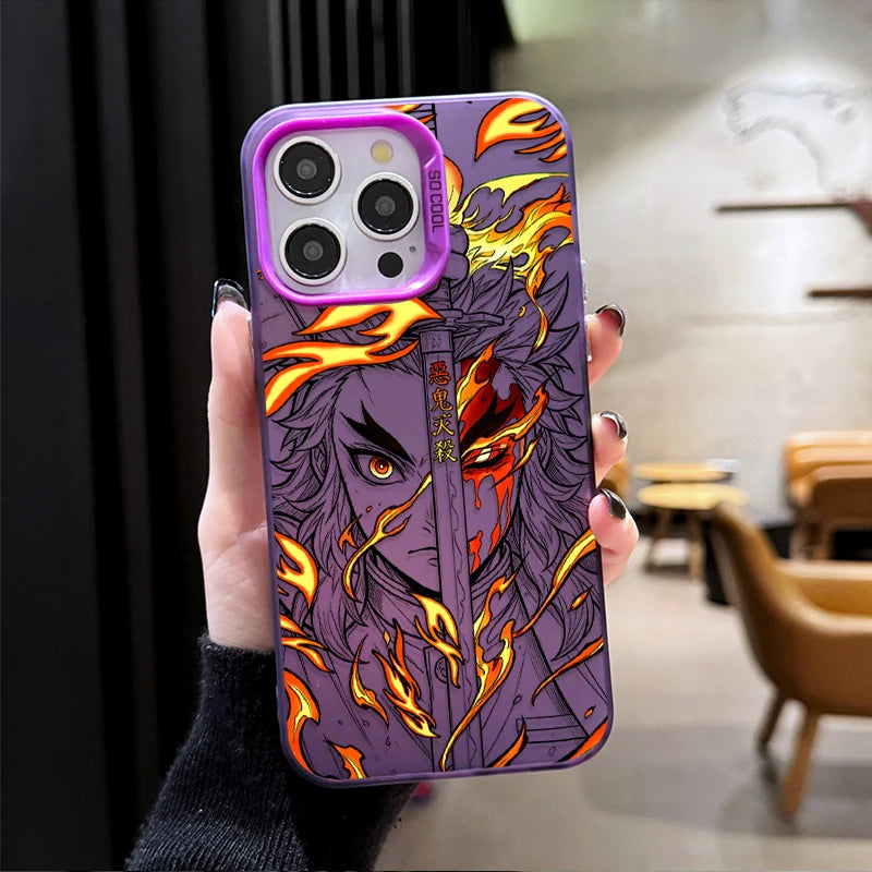 Kyojuro Rengoku Flame Portrait Case for iPhone - Violet iridescent finish
