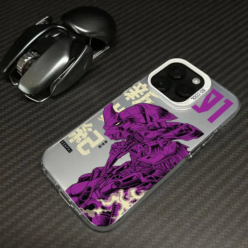 Eva Unit-01 Purple Blueprint Soft Case for iPhone - Silver White finish