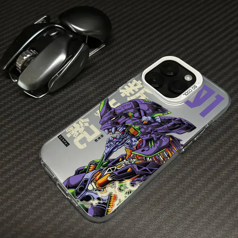 Eva Unit-01 Mecha Collage Soft Case for iPhone - Silver White finish