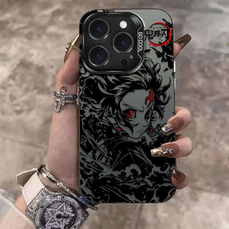 Tanjiro Water Dragon Monochrome Portrait Case for iPhone - Graphite Black aurora finish