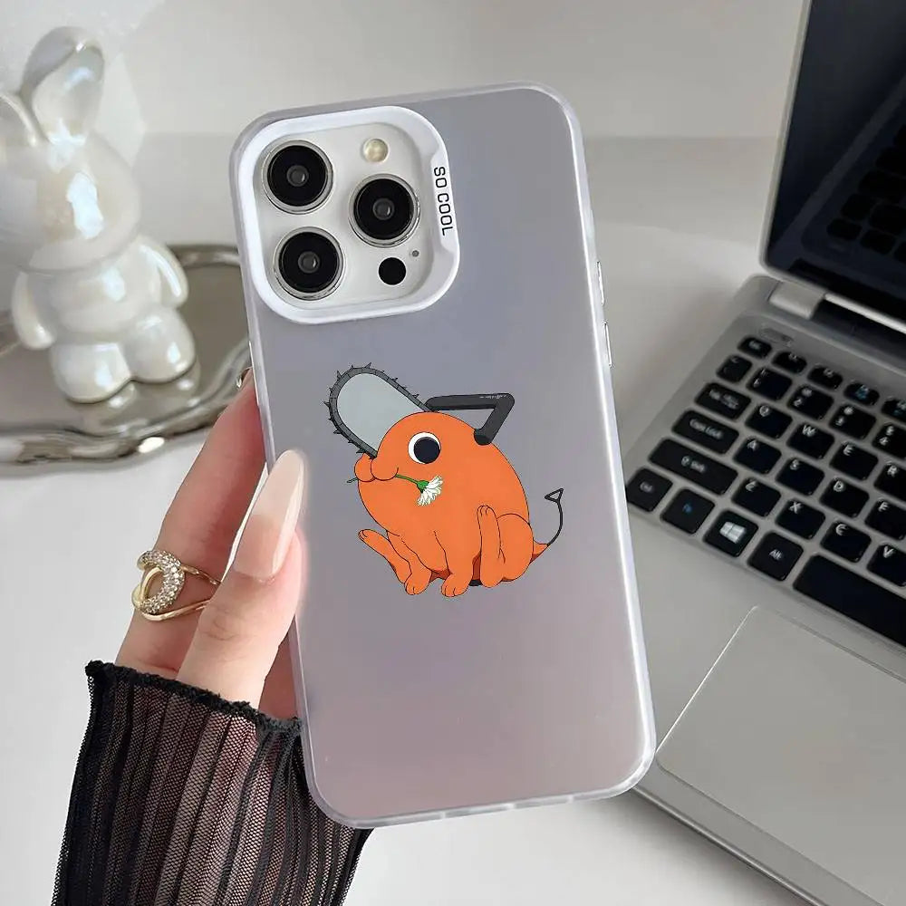 Pochita Flower Minimal Case for iPhone - Silver Gradient finish