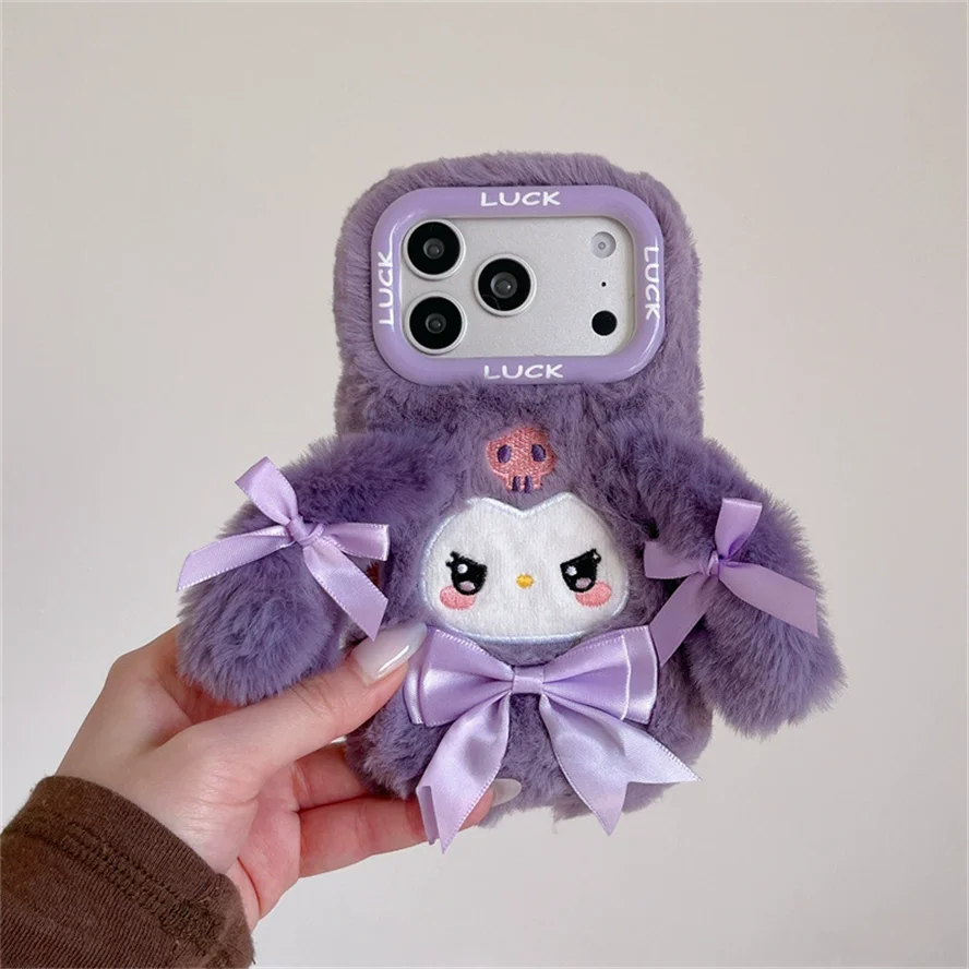 Kuromi Purple Bow Plush Case for iPhone - Purple