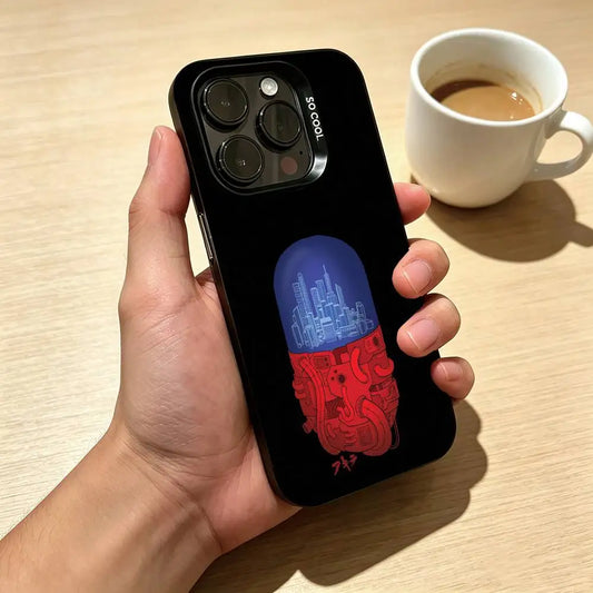 Red and Blue Capsule Case for iPhone - Black finish