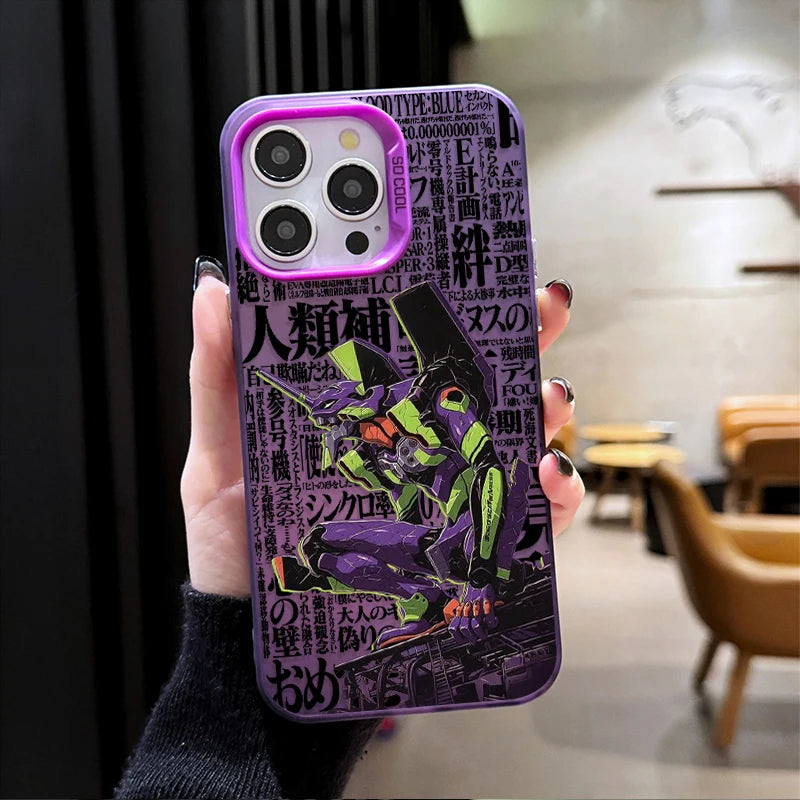 Eva Unit-01 Tokyo-3 Manga Collage Case for iPhone - Violet Pink finish
