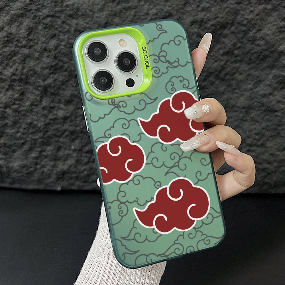 Akatsuki Cloud Sketch Pattern Case for iPhone - Mint Green