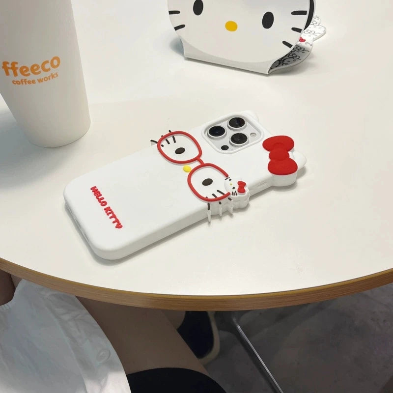 Hello Kitty Glasses Bow 3D Case for iPhone - White