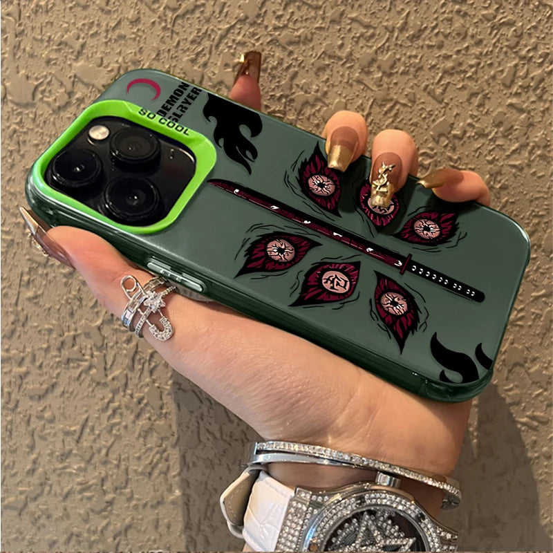Demon Slayer Nichirin Eye Emblems Case for iPhone - Forest Green finish
