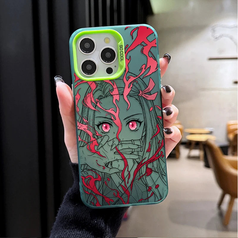 Nezuko Crimson Vine Portrait Case for iPhone - Forest Green finish