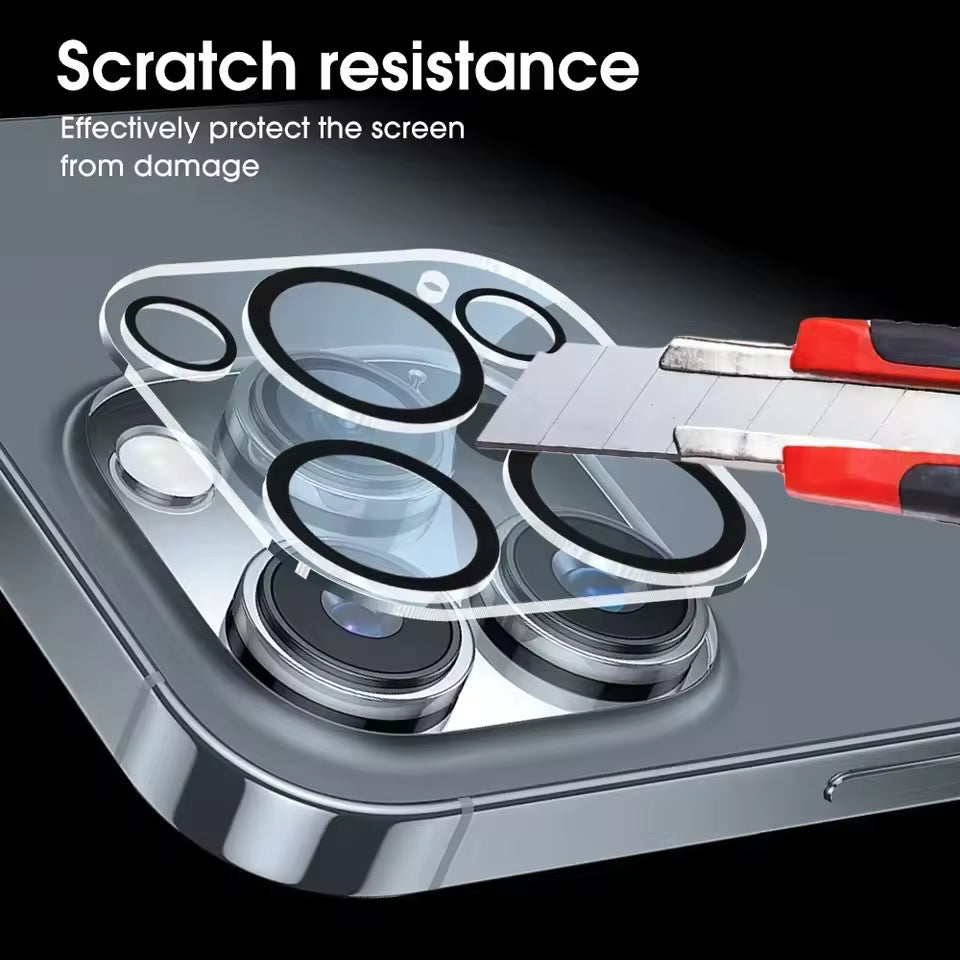 Camera Lens Protector for iPhone shown installed as black camera rings