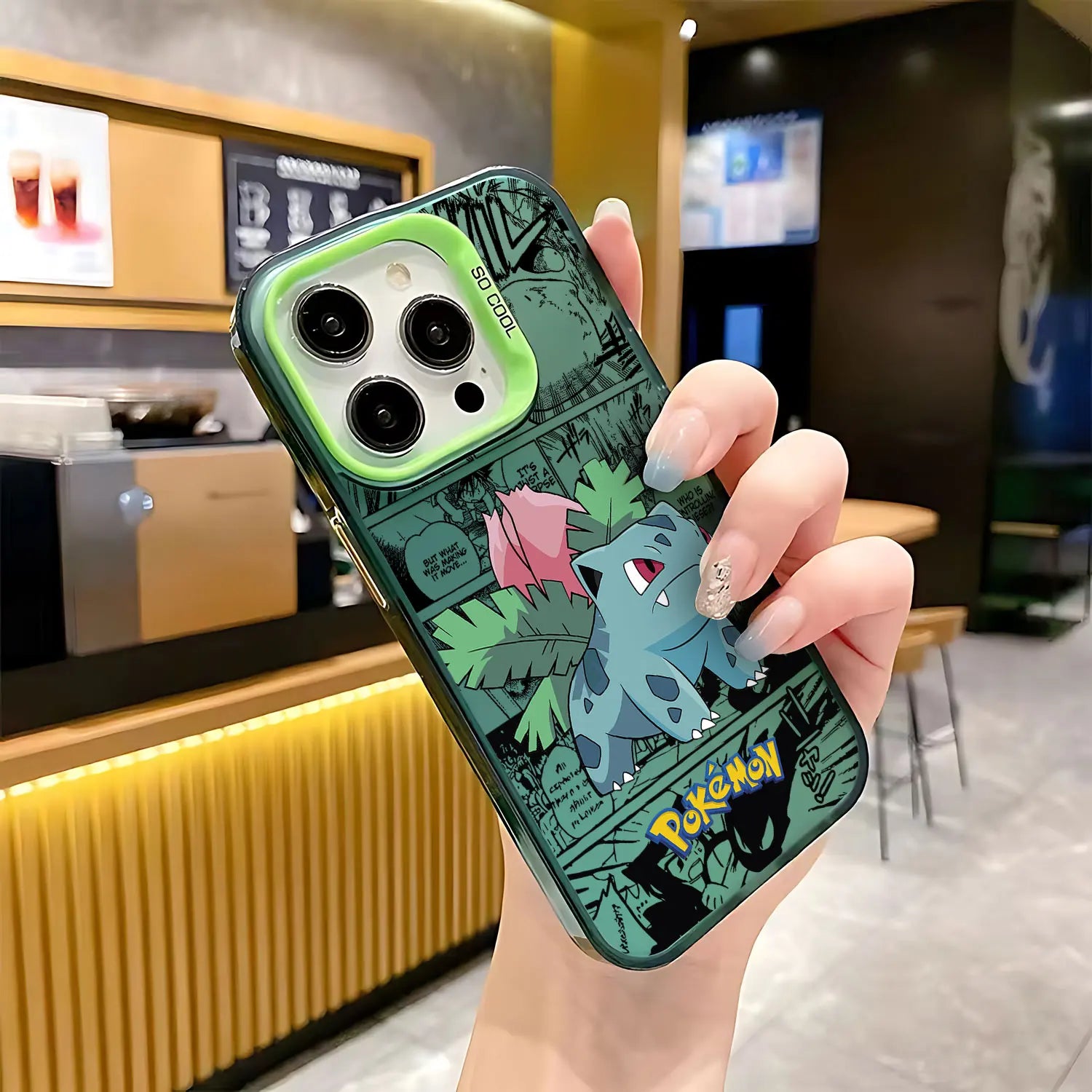 Bulbasaur Manga Collage Case for iPhone - Emerald Manga finish