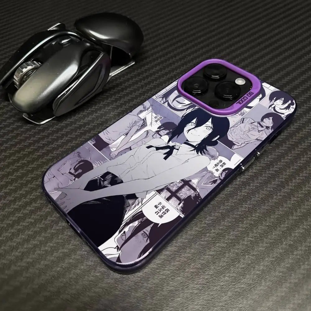 Reze Monochrome Manga Collage Case for iPhone - Violet finish