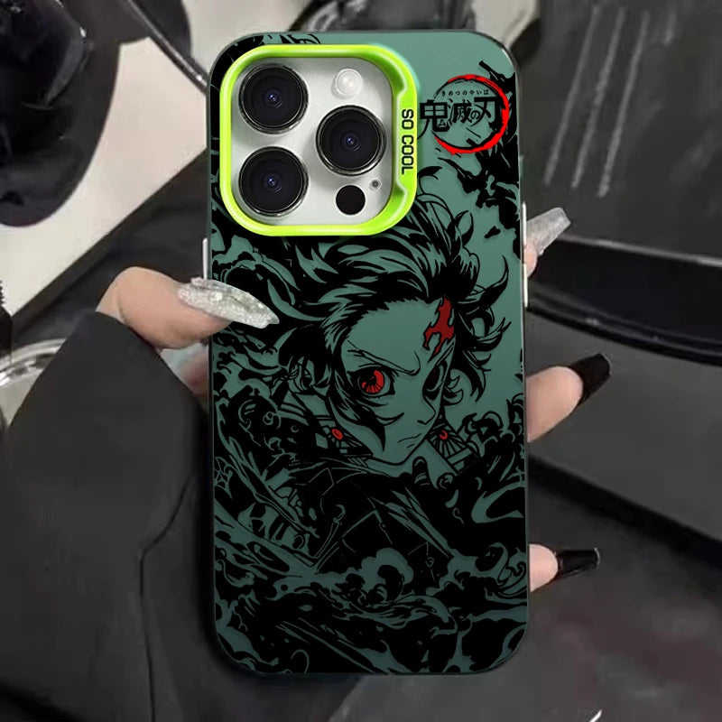 Tanjiro Water Dragon Monochrome Portrait Case for iPhone - Forest Green aurora finish