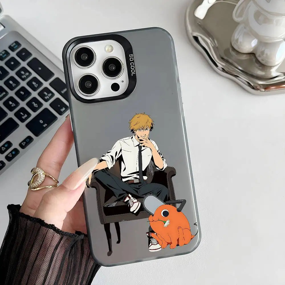 Denji Seated with Pochita Case for iPhone - Smoke Gray finish