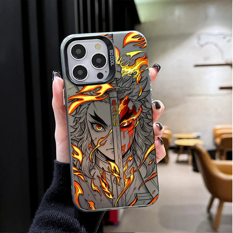 Kyojuro Rengoku Flame Portrait Case for iPhone - Graphite Black iridescent finish