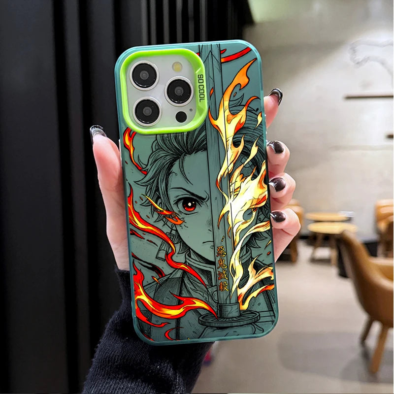 Tanjiro Flame Blade Portrait Case for iPhone - Forest Green finish