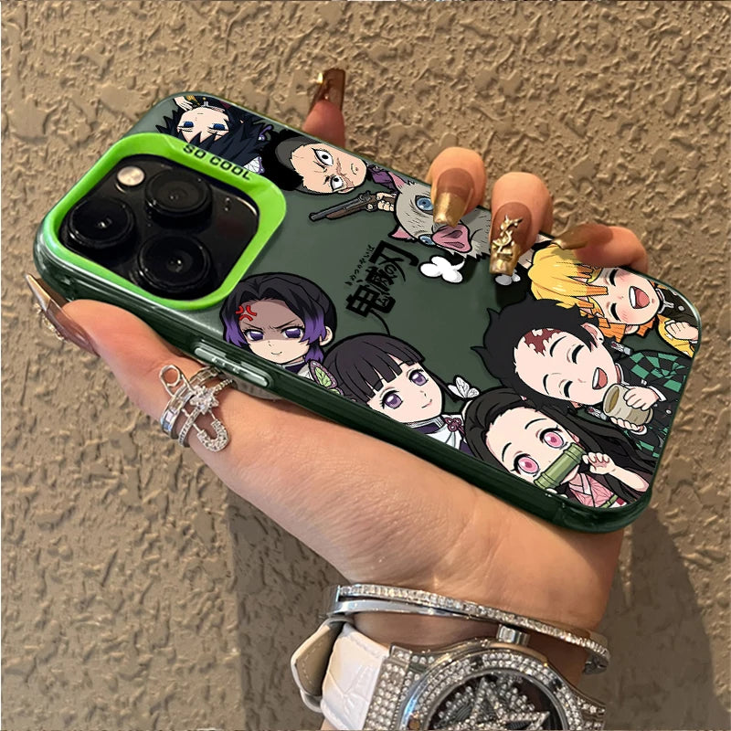 Demon Slayer Chibi Heroes Aurora Case for iPhone - Forest Green iridescent finish