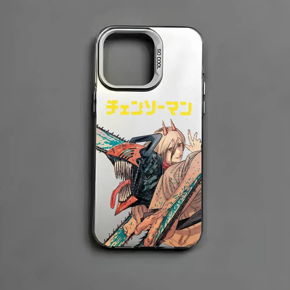 Power and Chainsaw Man Manga Duo Case for iPhone - Silver White finish