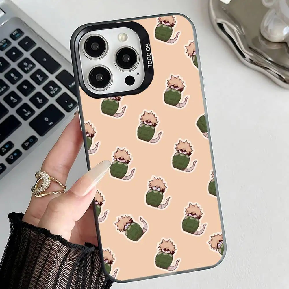 Bakugo Chibi Pattern Case for iPhone - Matte Black finish