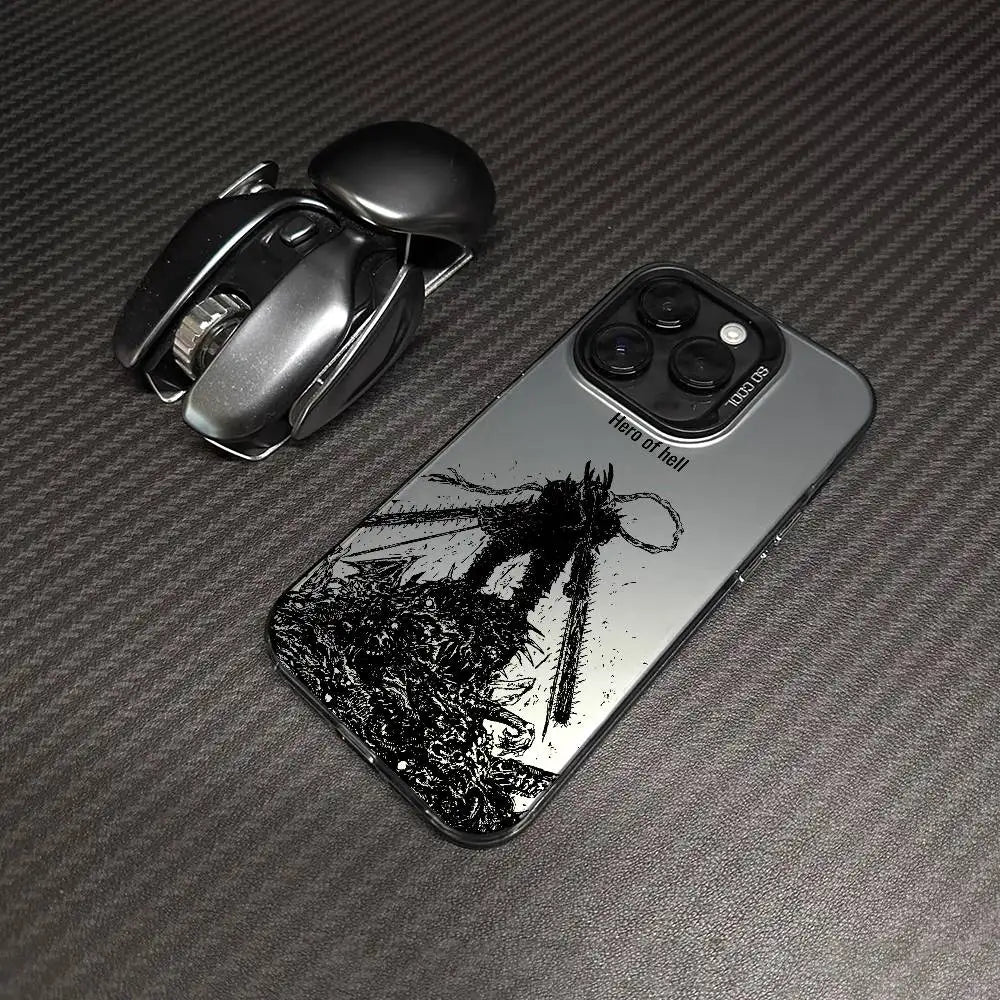 Chainsaw Man Hero of Hell Ink Case for iPhone - Silver Black Frame finish